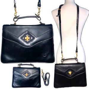 NWT Vintage Black Soft Leather Mini Breif Case Old School Purse Hand Bag